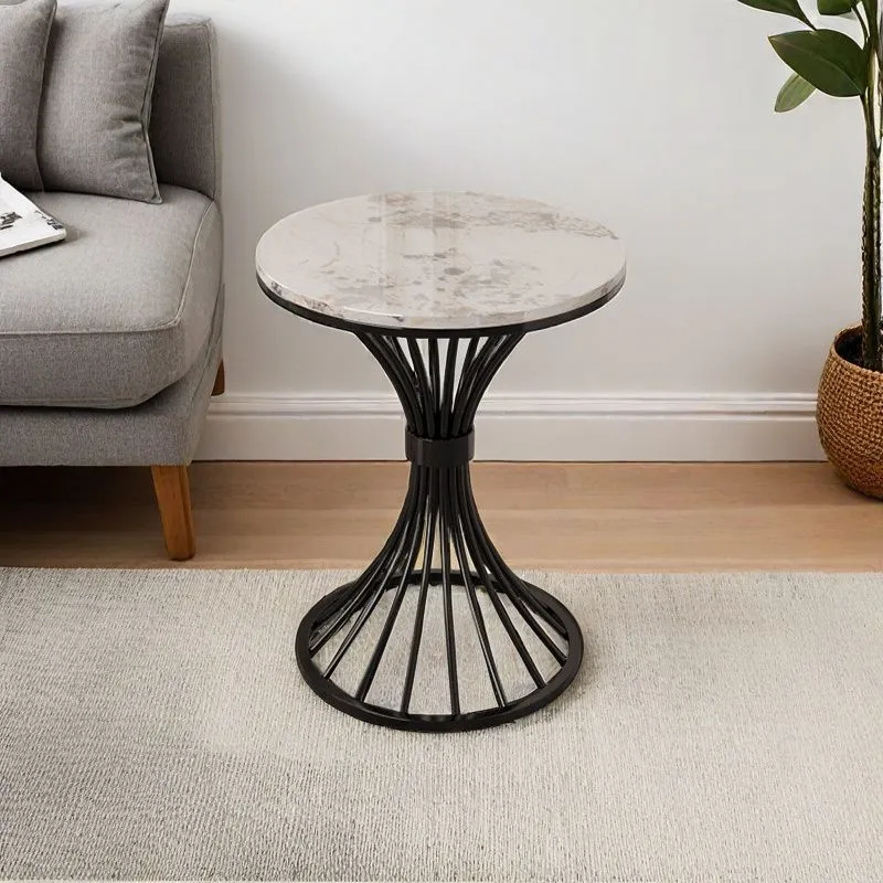 Modern Minimalist Sintered Stone Round Side Table Carbon Steel Base 1-Tier For Living Room & Bedroom