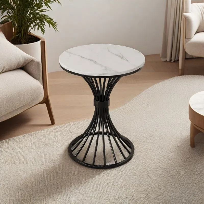 Modern Minimalist Sintered Stone Round Side Table Carbon Steel Base 1-Tier For Living Room & Bedroom