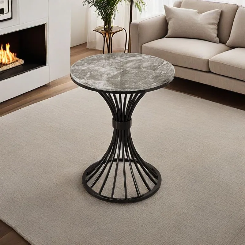 Modern Minimalist Sintered Stone Round Side Table Carbon Steel Base 1-Tier For Living Room & Bedroom
