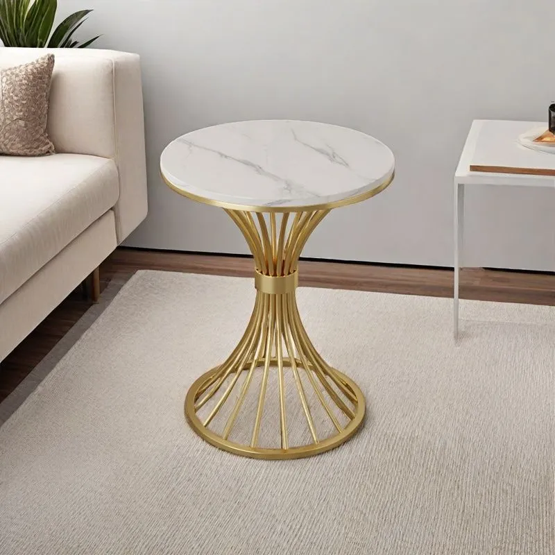 Modern Minimalist Sintered Stone Round Side Table Carbon Steel Base 1-Tier For Living Room & Bedroom