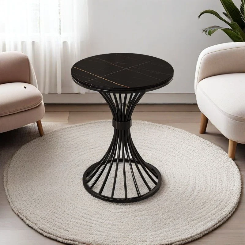 Modern Minimalist Sintered Stone Round Side Table Carbon Steel Base 1-Tier For Living Room & Bedroom