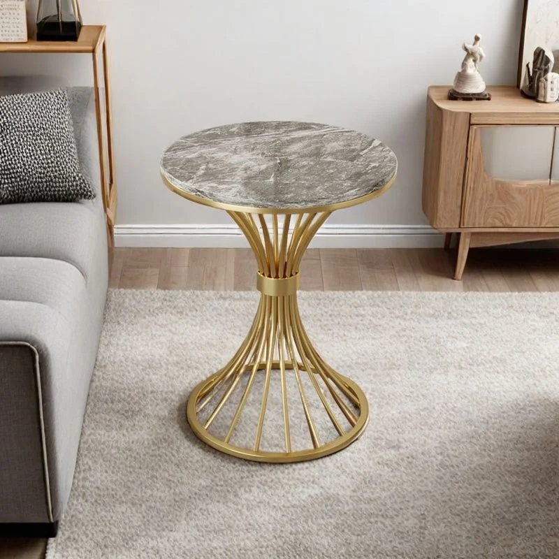Modern Minimalist Sintered Stone Round Side Table Carbon Steel Base 1-Tier For Living Room & Bedroom