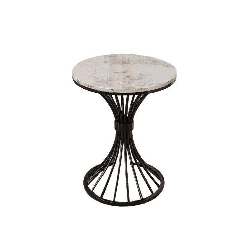 Modern Minimalist Sintered Stone Round Side Table Carbon Steel Base 1-Tier For Living Room & Bedroom