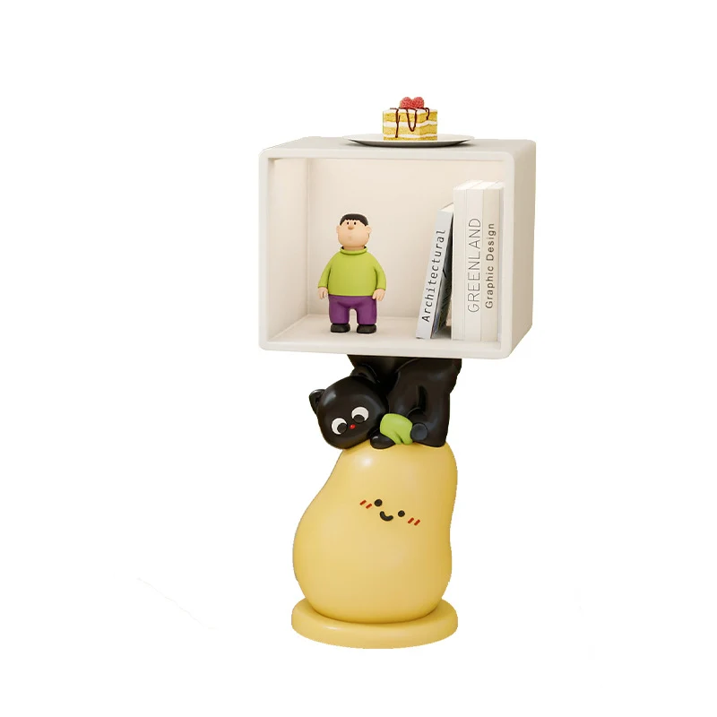 Contemporary Creative Kids MDF Resin Pear Square Shape Nightstand 2-Tier For Living Room & Bedroom