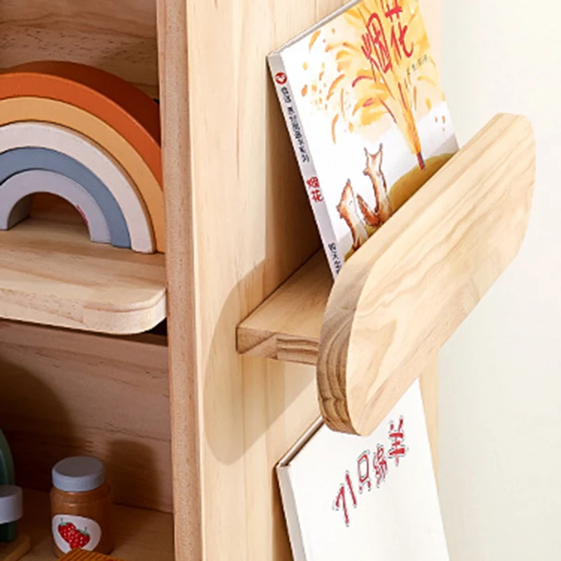 Modern Minimalist Kids Pine Wood Rectangular Bookshelf Swivel 4/5 Tiers For Living Room & Bedroom