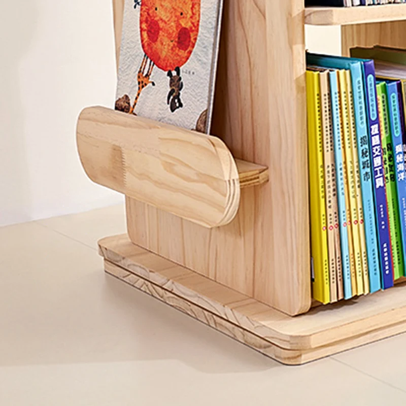 Modern Minimalist Kids Pine Wood Rectangular Bookshelf Swivel 4/5 Tiers For Living Room & Bedroom