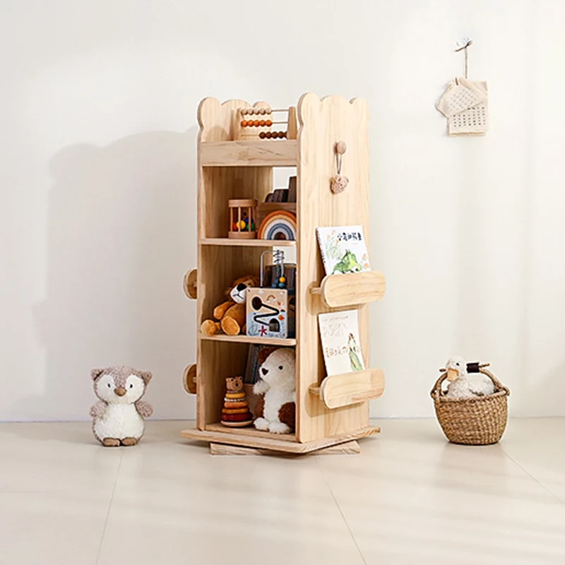 Modern Minimalist Kids Pine Wood Rectangular Bookshelf Swivel 4/5 Tiers For Living Room & Bedroom