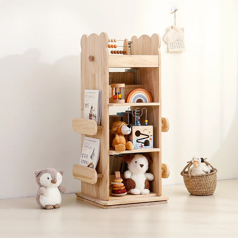 Modern Minimalist Kids Pine Wood Rectangular Bookshelf Swivel 4/5 Tiers For Living Room & Bedroom