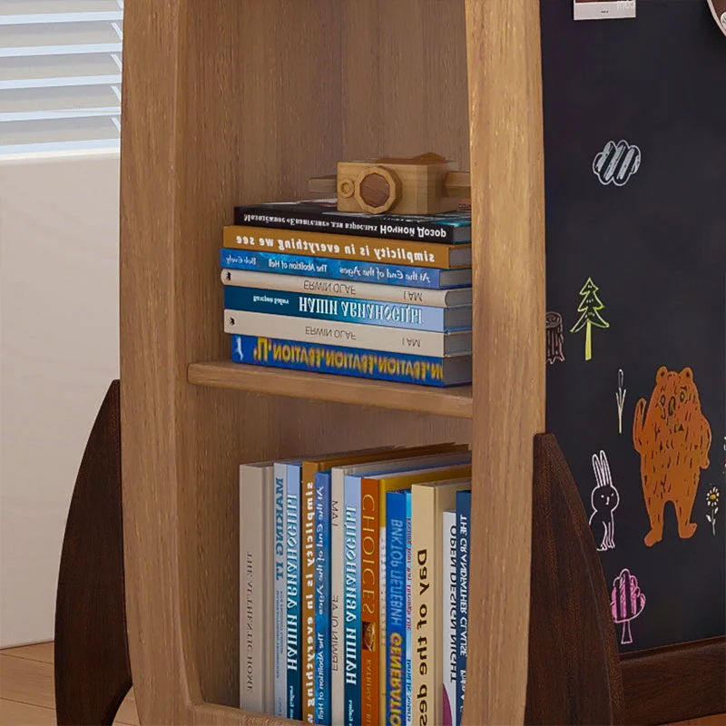 Contemporary Creative Solid Wood Hardware Plastic Rocket-Shaped Swivel Bookshelf With 4-Tier Storage For Living Room & Bedroom