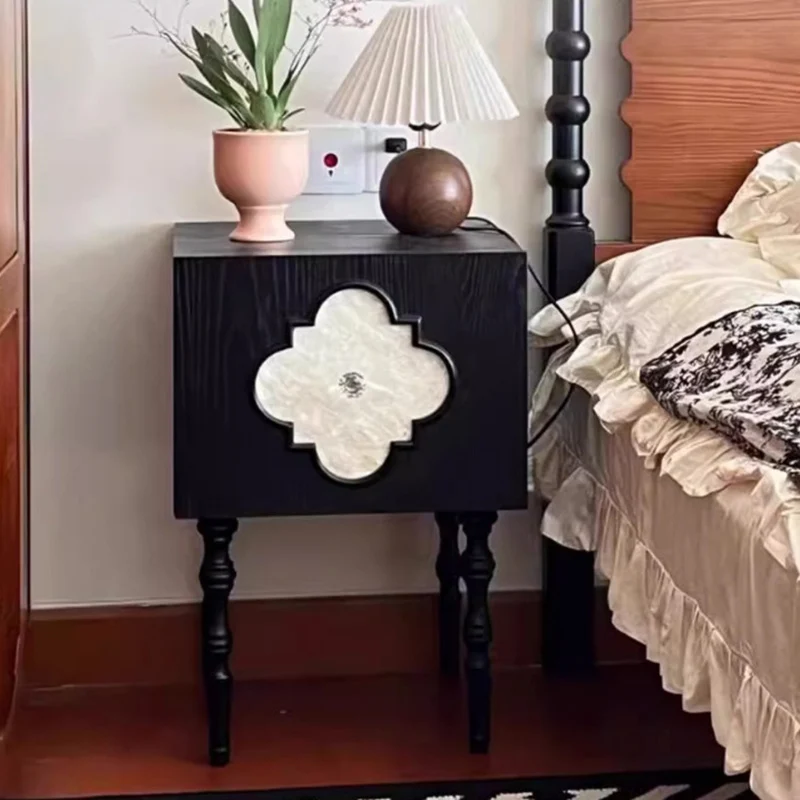 Traditional Chinese Ash Wood Square Nightstand Solid Wood Multi-Layer Board Storage Cabinet With Crystal Accents For Bedroom & Living Room