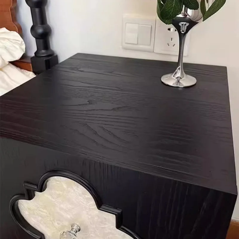 Traditional Chinese Ash Wood Square Nightstand Solid Wood Multi-Layer Board Storage Cabinet With Crystal Accents For Bedroom & Living Room