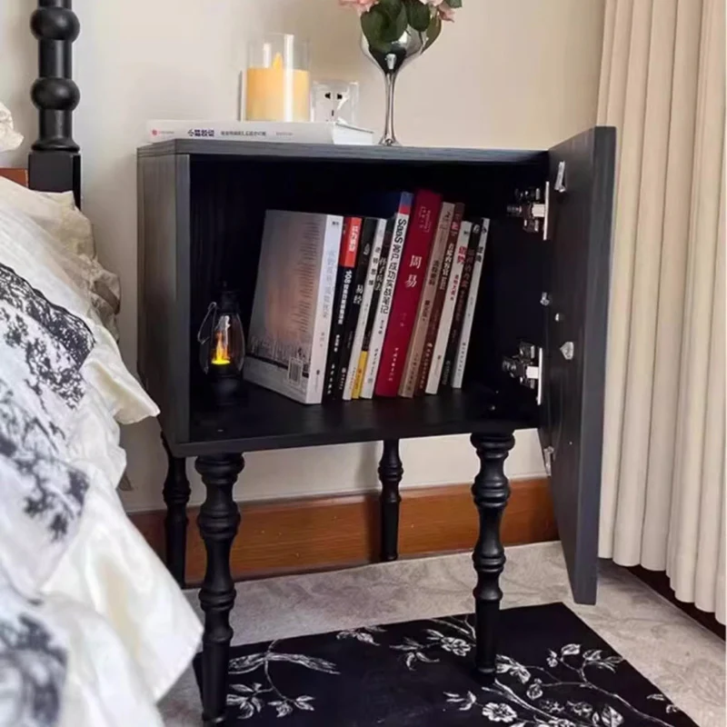 Traditional Chinese Ash Wood Square Nightstand Solid Wood Multi-Layer Board Storage Cabinet With Crystal Accents For Bedroom & Living Room