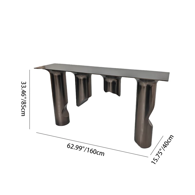 Contemporary Nordic Stainless Steel & Marble Rectangular Console Table With Single Shelf For Entryway, Living Room & Bedroom