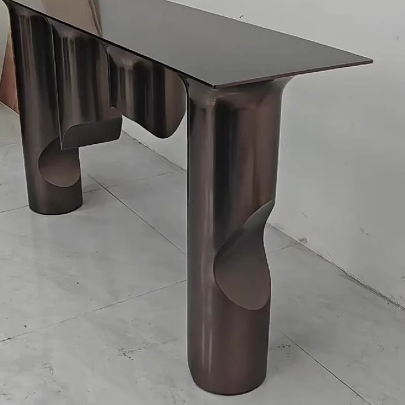 Contemporary Nordic Stainless Steel & Marble Rectangular Console Table With Single Shelf For Entryway, Living Room & Bedroom