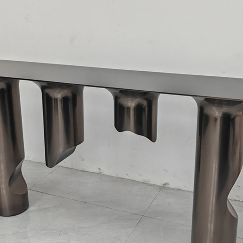 Contemporary Nordic Stainless Steel & Marble Rectangular Console Table With Single Shelf For Entryway, Living Room & Bedroom