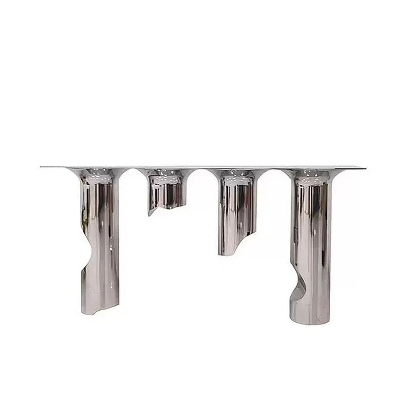 Contemporary Nordic Stainless Steel & Marble Rectangular Console Table With Single Shelf For Entryway, Living Room & Bedroom