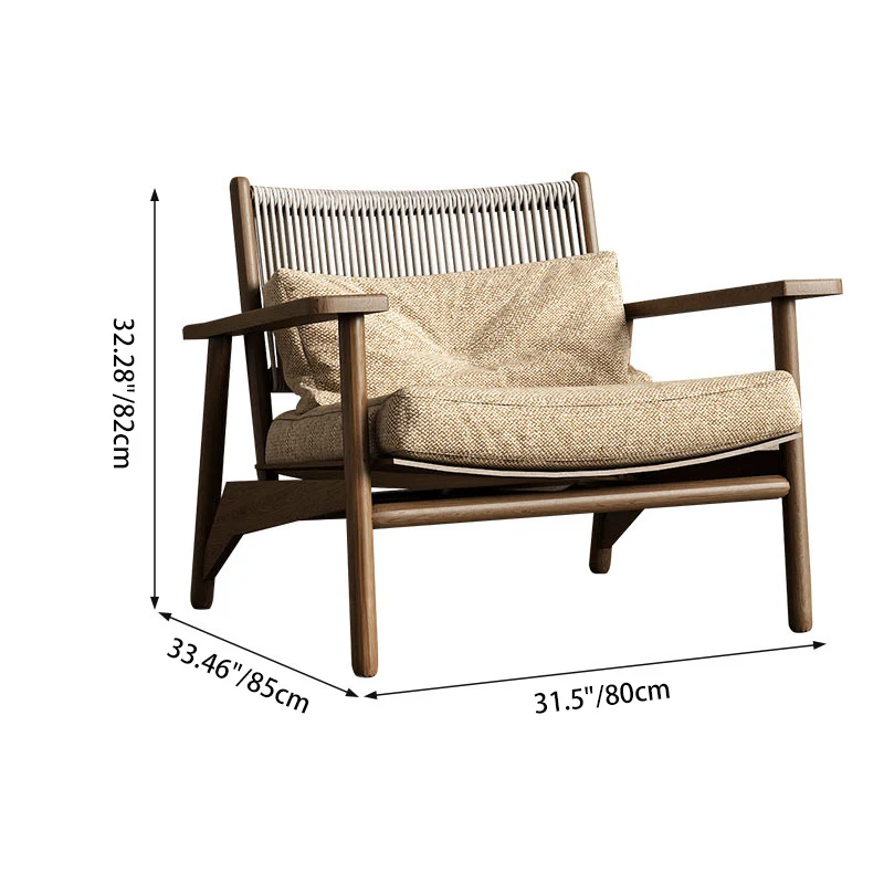Modern Minimalist Ash Wood PU Leather Linen Sponge Rectangular Accent Chair With Backrest Armrests For Living Room And Bedroom