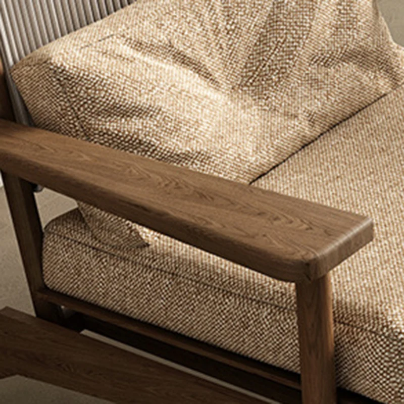 Modern Minimalist Ash Wood PU Leather Linen Sponge Rectangular Accent Chair With Backrest Armrests For Living Room And Bedroom