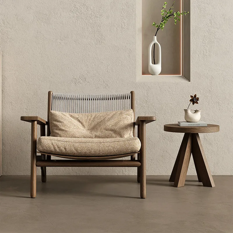 Modern Minimalist Ash Wood PU Leather Linen Sponge Rectangular Accent Chair With Backrest Armrests For Living Room And Bedroom