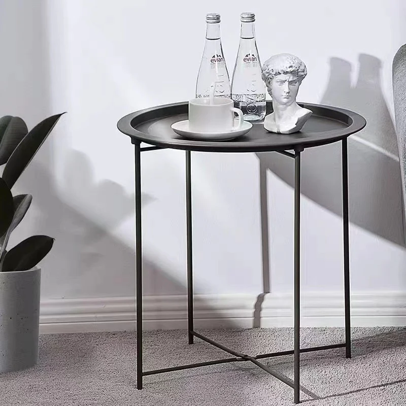 Modern Minimalist Carbon Steel Round Side Table 1 Tier For Living Room And Bedroom