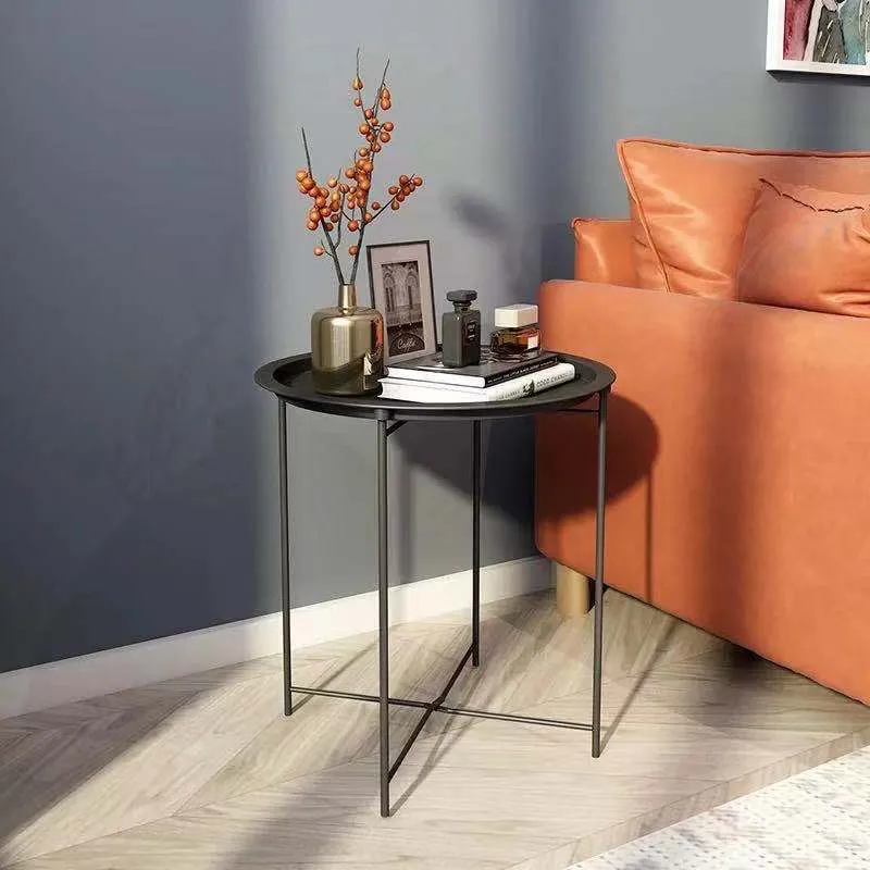 Modern Minimalist Carbon Steel Round Side Table 1 Tier For Living Room And Bedroom