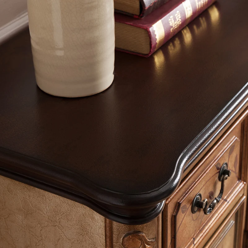 Traditional Vintage Rubberwood Rectangular Console Table With 4 Drawers And Cabinet For Entryway, Living Room, Bedroom
