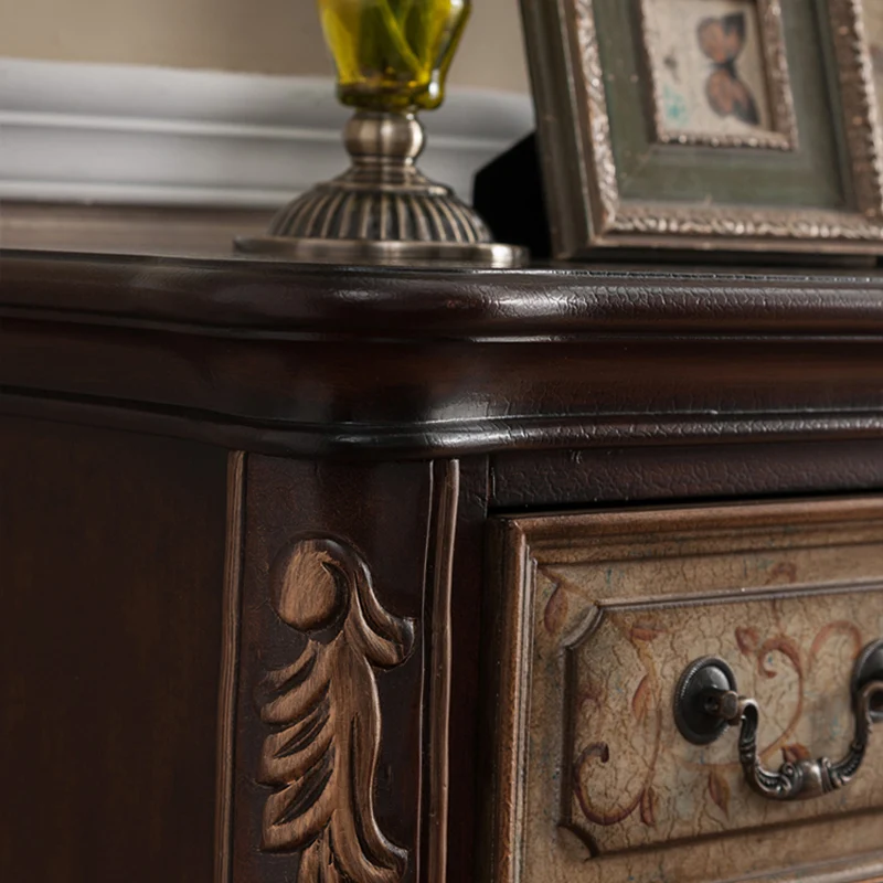 Traditional Vintage Rubberwood Rectangular Console Table With 4 Drawers And Cabinet For Entryway, Living Room, Bedroom