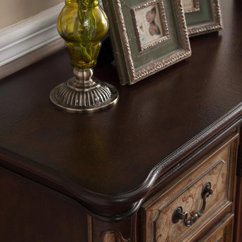 Traditional Vintage Rubberwood Rectangular Console Table With 4 Drawers And Cabinet For Entryway, Living Room, Bedroom