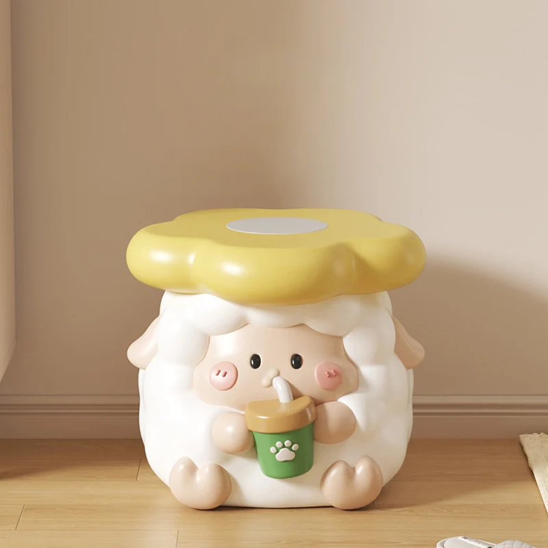 Contemporary Creative Kids Resin Sheep-Shape Low Stool For Entryway, Living Room, Bedroom