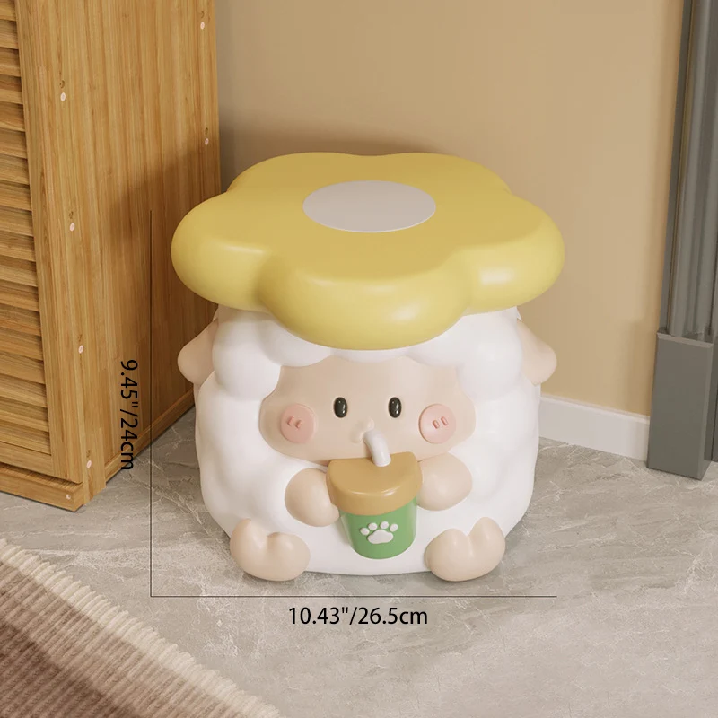 Contemporary Creative Kids Resin Sheep-Shape Low Stool For Entryway, Living Room, Bedroom