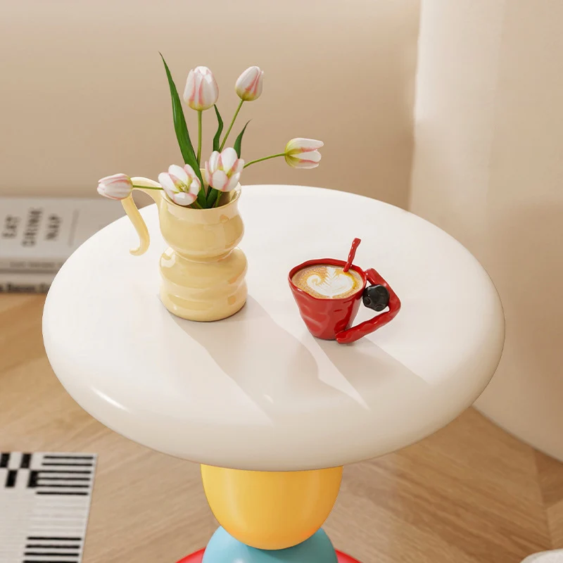Contemporary Creative Resin Round Nightstand With 1-Tier For Living Room & Bedroom