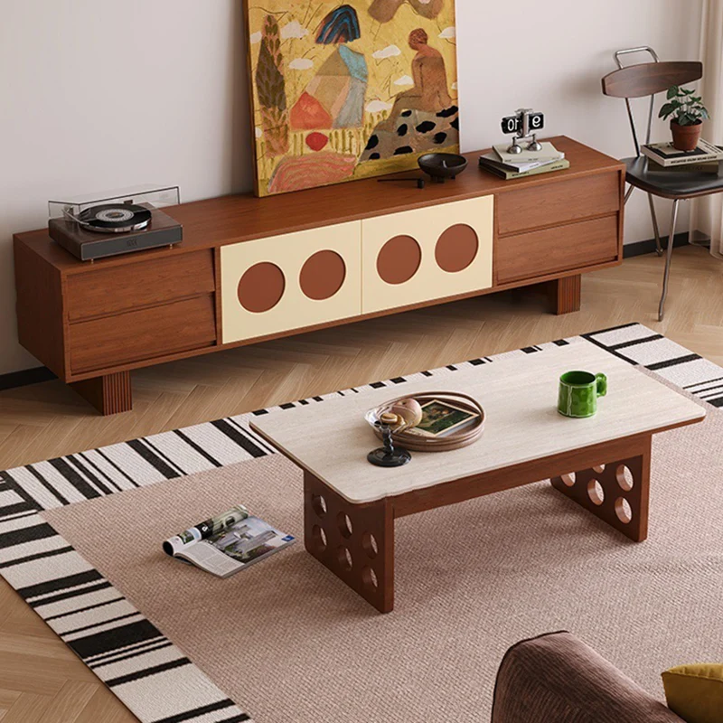 Contemporary Scandinavian Ash Wood Solid Wood Multi-Layer Board Rectangular TV Stand 4-Drawer For Living Room