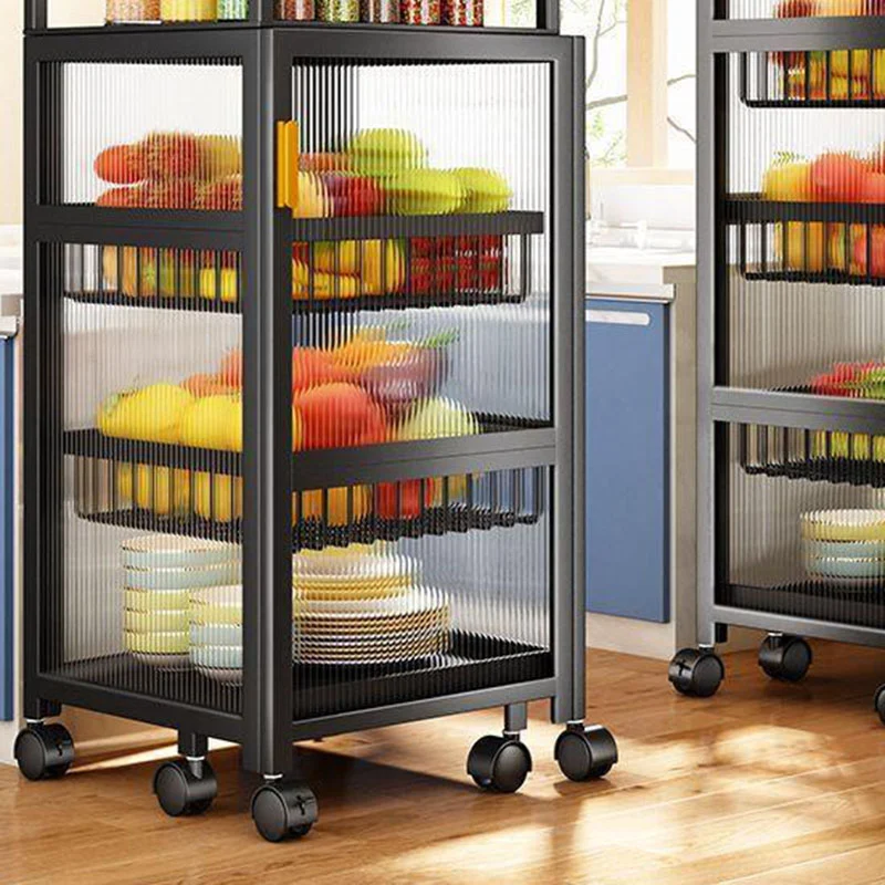 Modern Minimalist Carbon Steel & Glass Rectangular Storage Shelf With 5-Tier Rotating Shelves For Bedroom & Living Room