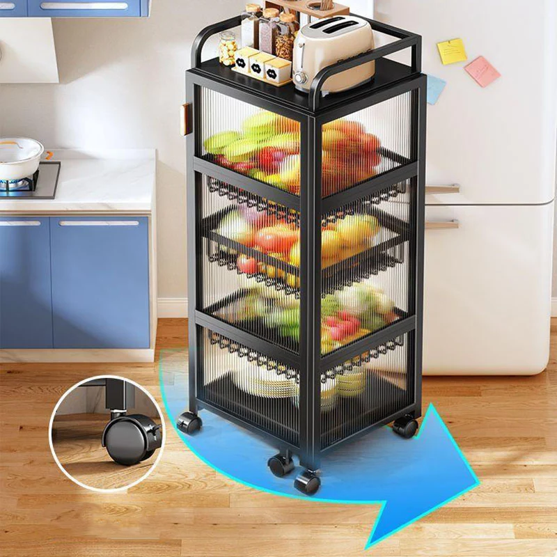 Modern Minimalist Carbon Steel & Glass Rectangular Storage Shelf With 5-Tier Rotating Shelves For Bedroom & Living Room