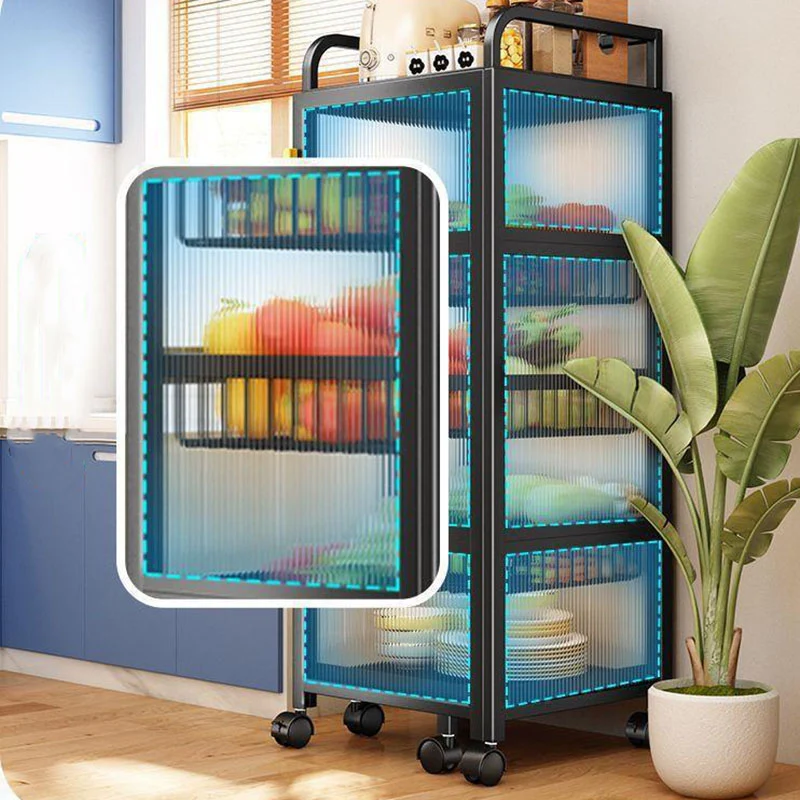 Modern Minimalist Carbon Steel & Glass Rectangular Storage Shelf With 5-Tier Rotating Shelves For Bedroom & Living Room