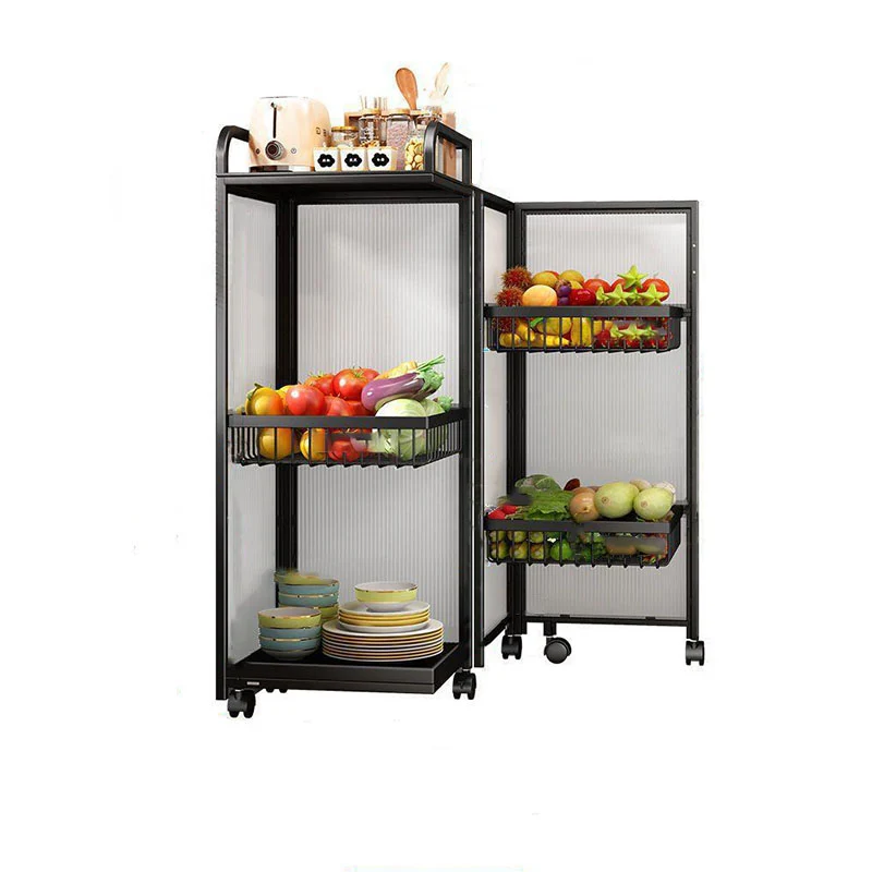 Modern Minimalist Carbon Steel & Glass Rectangular Storage Shelf With 5-Tier Rotating Shelves For Bedroom & Living Room
