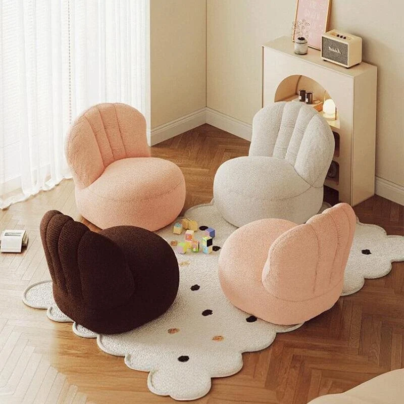 Contemporary Nordic Curved Sherpa Fabric Cotton-Linen EPS Particles Accent Chair Backrest Armless For Living Room