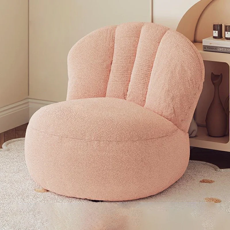 Contemporary Nordic Curved Sherpa Fabric Cotton-Linen EPS Particles Accent Chair Backrest Armless For Living Room