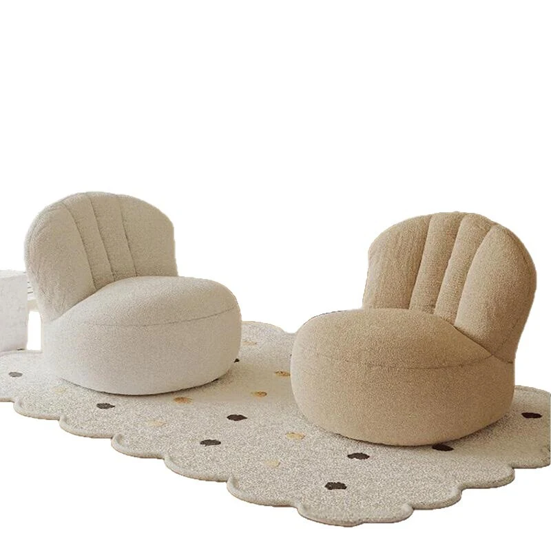 Contemporary Nordic Curved Sherpa Fabric Cotton-Linen EPS Particles Accent Chair Backrest Armless For Living Room