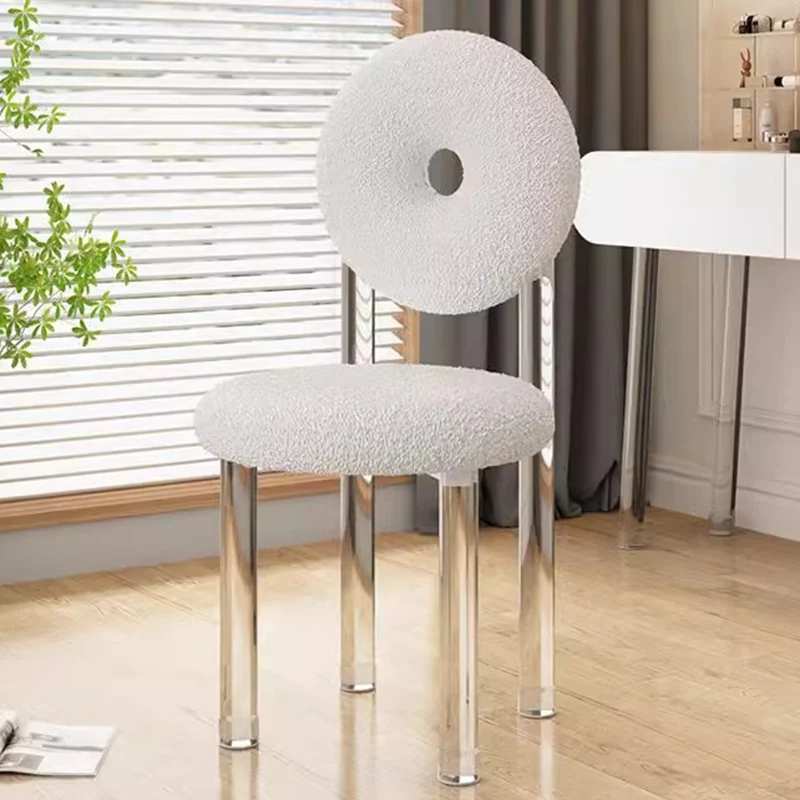 Contemporary Creative Donut-Shaped Teddy Velvet Acrylic Vanity Stool Backrest Armless For Bedroom