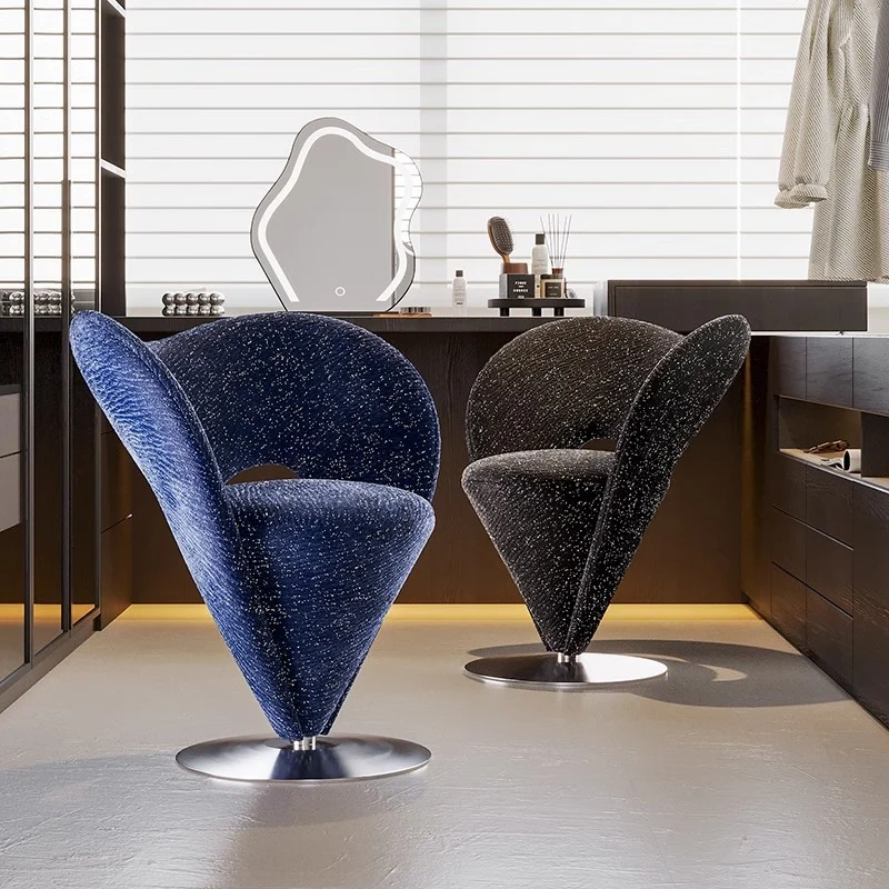 Contemporary Luxury Curved Chenille Fabric Stainless Steel Vanity Stool Backrest Armless For Bedroom