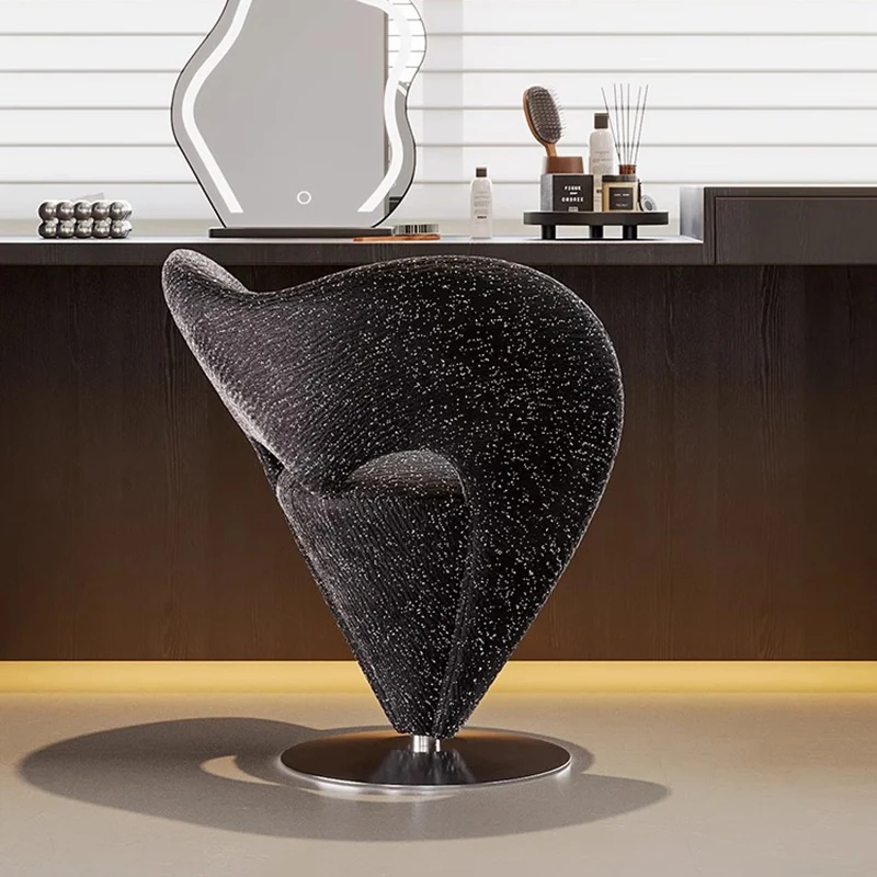 Contemporary Luxury Curved Chenille Fabric Stainless Steel Vanity Stool Backrest Armless For Bedroom