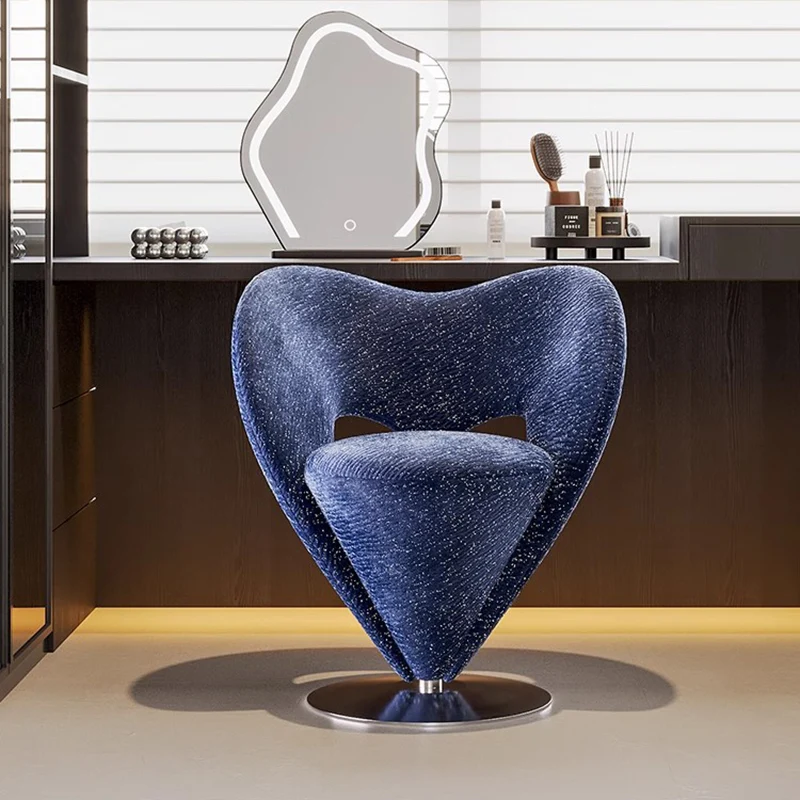 Contemporary Luxury Curved Chenille Fabric Stainless Steel Vanity Stool Backrest Armless For Bedroom