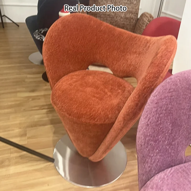 Contemporary Luxury Curved Chenille Fabric Stainless Steel Vanity Stool Backrest Armless For Bedroom