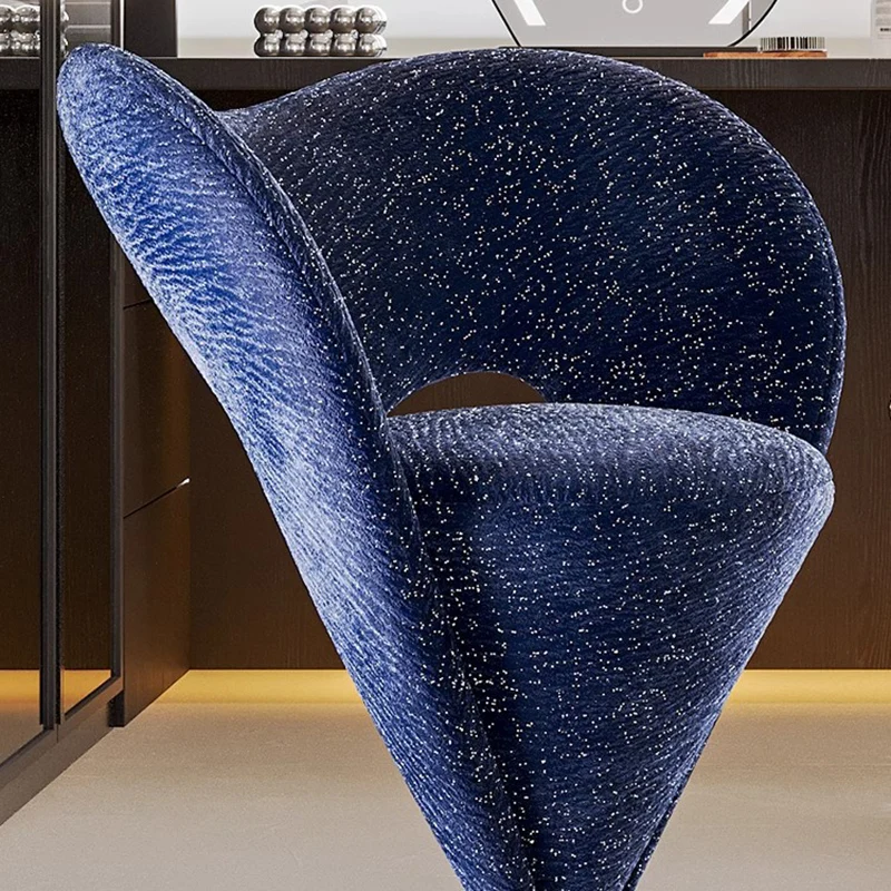 Contemporary Luxury Curved Chenille Fabric Stainless Steel Vanity Stool Backrest Armless For Bedroom