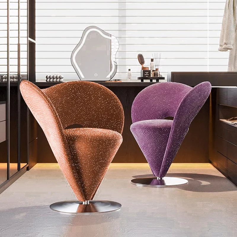 Contemporary Luxury Curved Chenille Fabric Stainless Steel Vanity Stool Backrest Armless For Bedroom