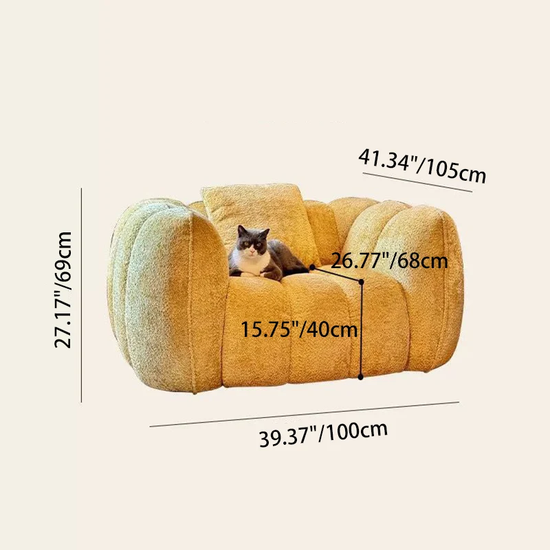 Traditional French Pumpkin-Shaped Alpaca-like Fabric Pine Wood Accent Chair Backrest Armrest For Living Room