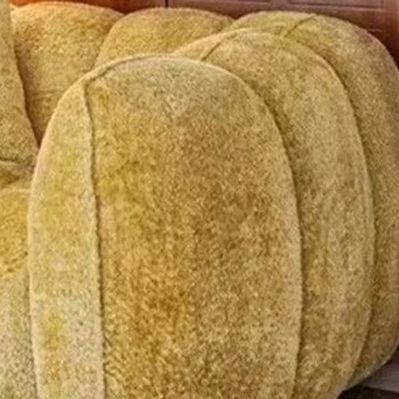 Traditional French Pumpkin-Shaped Alpaca-like Fabric Pine Wood Accent Chair Backrest Armrest For Living Room