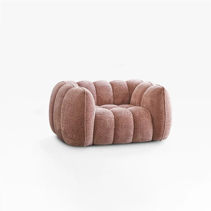 Traditional French Pumpkin-Shaped Alpaca-like Fabric Pine Wood Accent Chair Backrest Armrest For Living Room