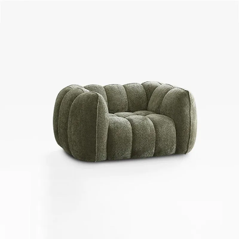 Traditional French Pumpkin-Shaped Alpaca-like Fabric Pine Wood Accent Chair Backrest Armrest For Living Room